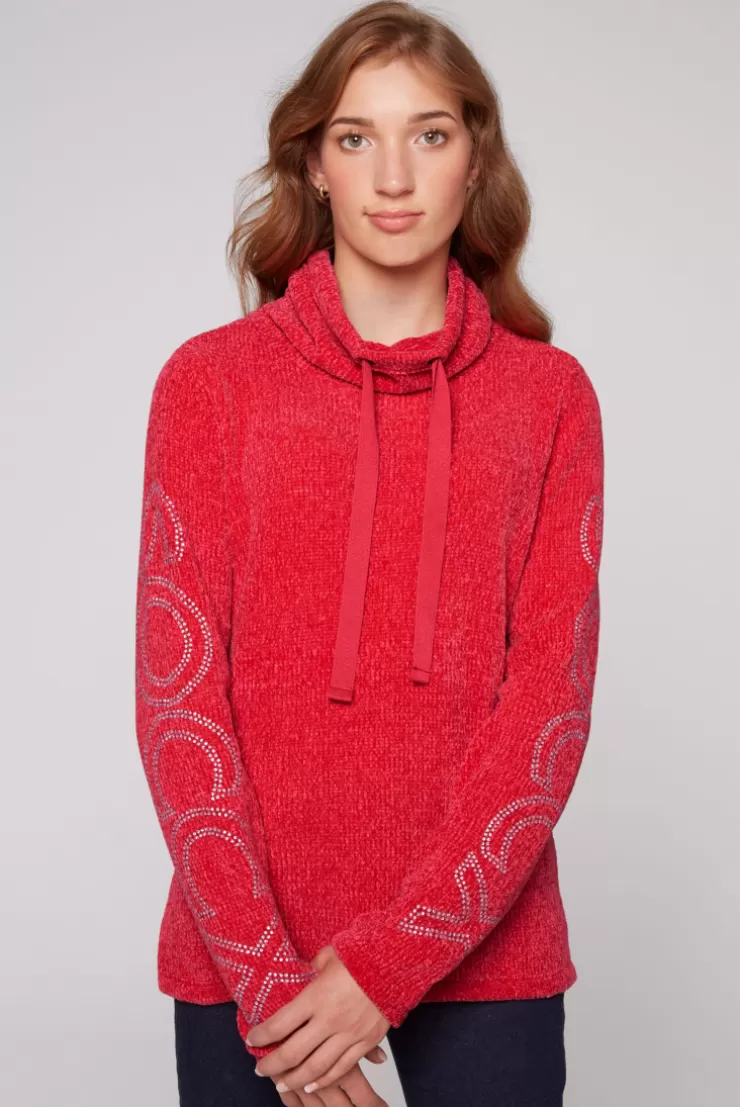 CAMP DAVID & SOCCX Rollkragenpullover in Chenillestrick mit Logo Prints clear red clearred Shop