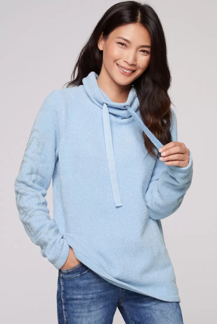 CAMP DAVID & SOCCX Rollkragenpullover in Chenillestrick mit Logo Prints cozy blue cozyblue Best Sale