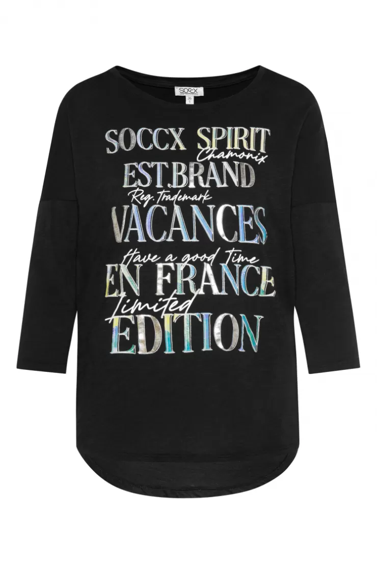 CAMP DAVID & SOCCX Shirt mit 3/4-Ärmeln und buntem Wording Print black Fashion