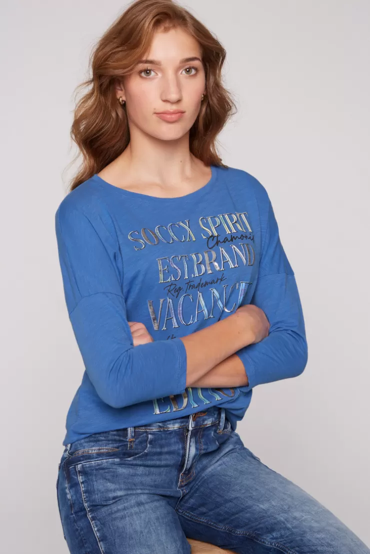 CAMP DAVID & SOCCX Shirt mit 3/4-Ärmeln und buntem Wording Print vividblue Outlet