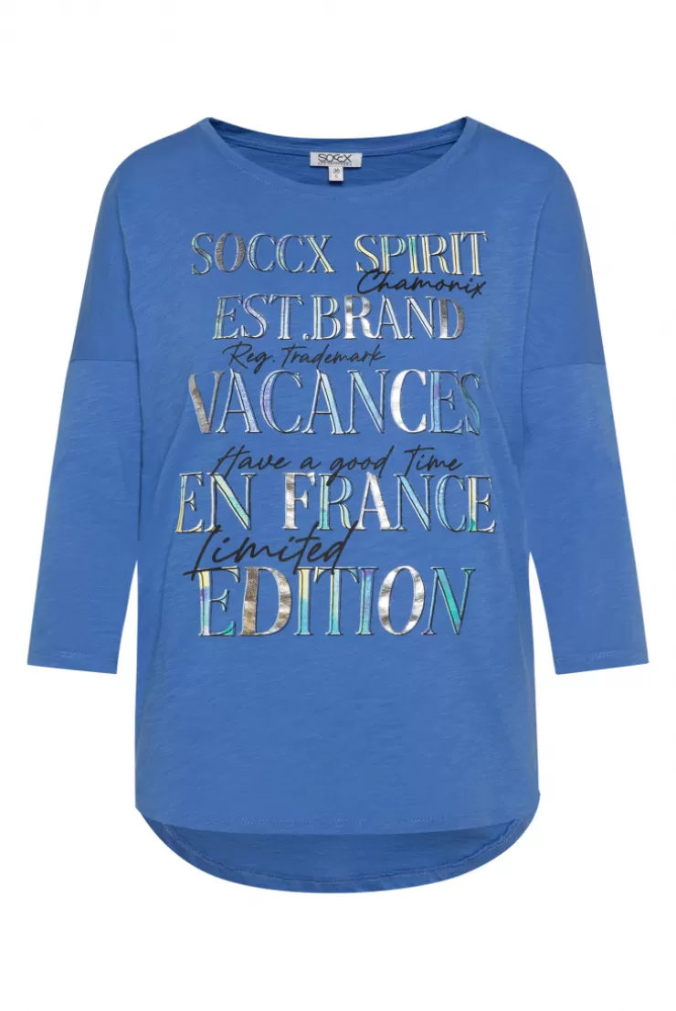 CAMP DAVID & SOCCX Shirt mit 3/4-Ärmeln und buntem Wording Print vividblue Outlet