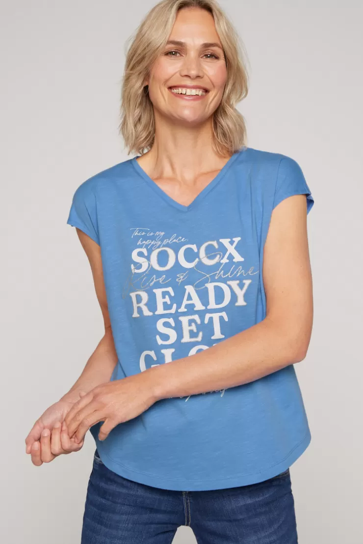 CAMP DAVID & SOCCX Shirt mit V-Ausschnitt und Wording Print airy blue airyblue Sale