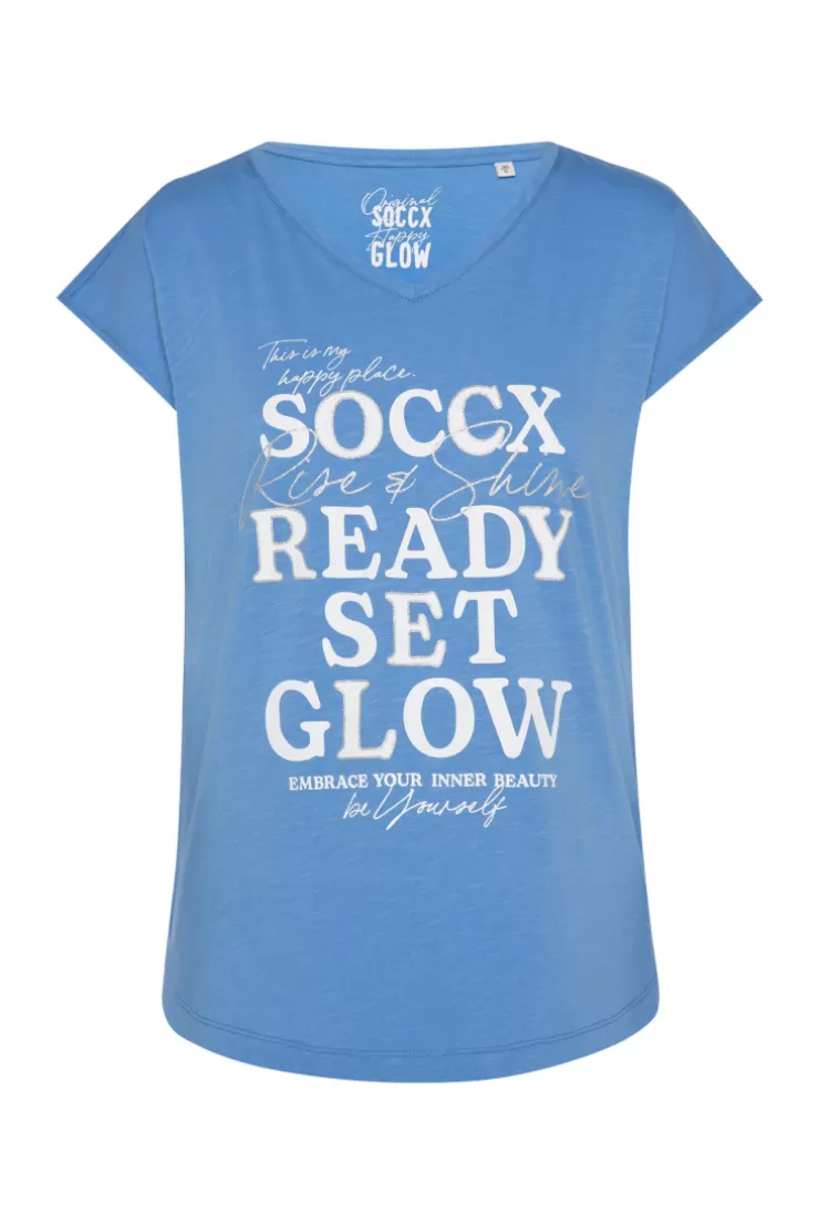 CAMP DAVID & SOCCX Shirt mit V-Ausschnitt und Wording Print airy blue airyblue Sale