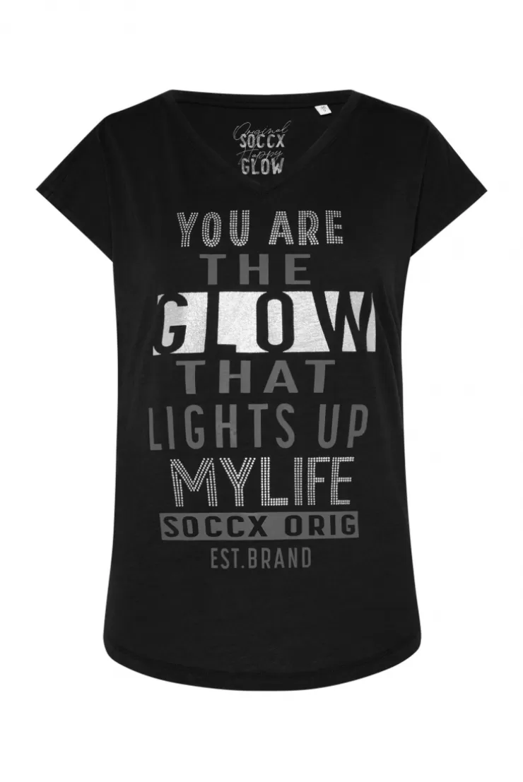 CAMP DAVID & SOCCX Shirt mit V-Ausschnitt und Wording Print black Hot