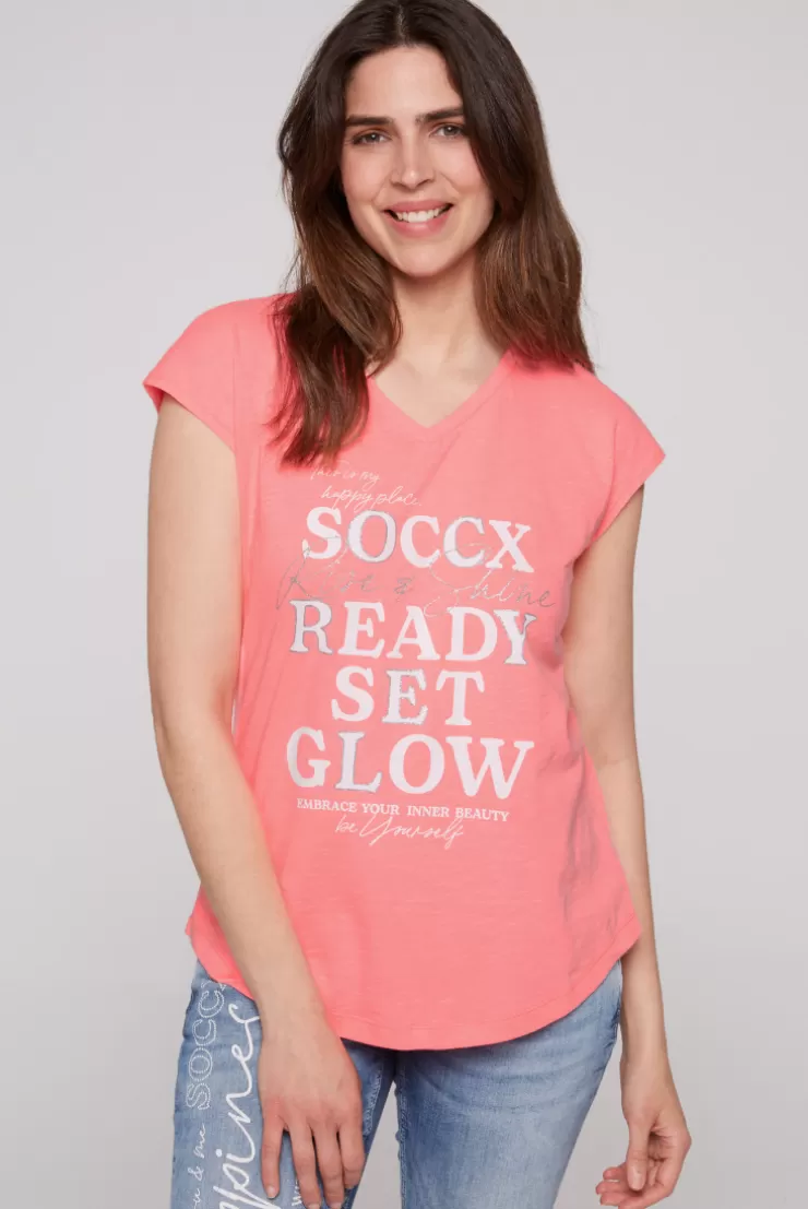 CAMP DAVID & SOCCX Shirt mit V-Ausschnitt und Wording Print neon pink neonpink Clearance