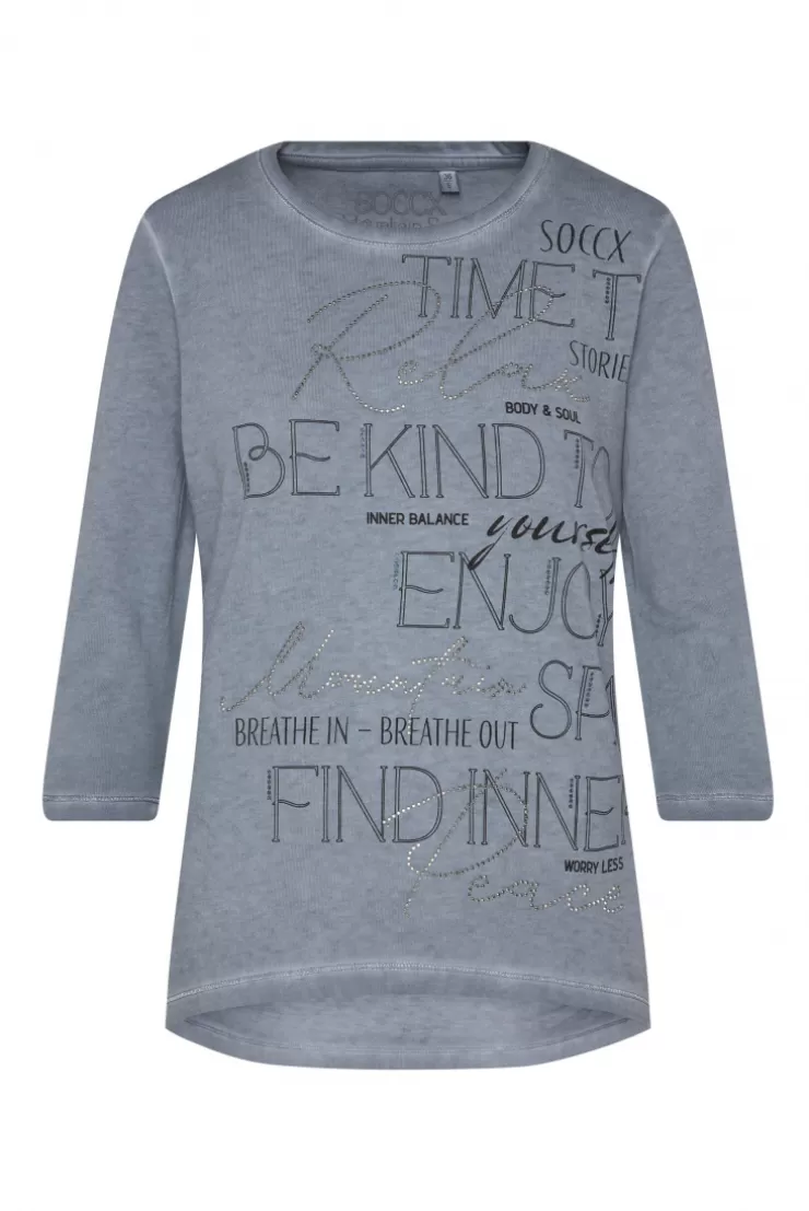 CAMP DAVID & SOCCX Shirt mit Wording Print und Schmucksteinen cold grey coldgrey Flash Sale