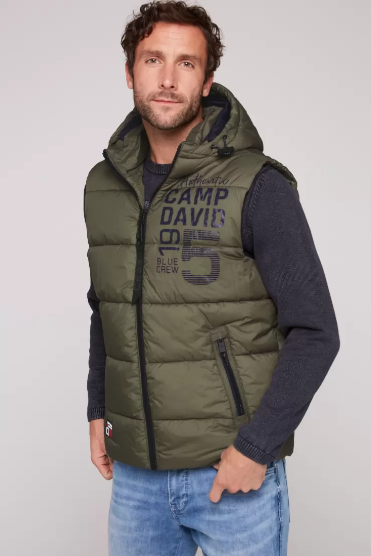 CAMP DAVID & SOCCX Steppweste mit Kapuze und Rücken-Print medium khaki mediumkhaki Outlet