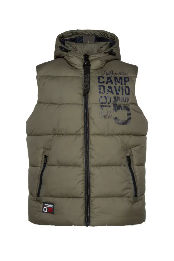 CAMP DAVID & SOCCX Steppweste mit Kapuze und Rücken-Print medium khaki mediumkhaki Outlet