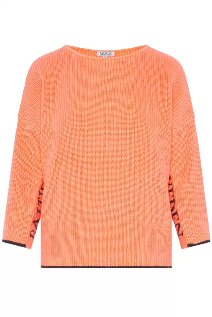 CAMP DAVID & SOCCX Stone Washed Pullover mit Intarsia-Design neon orange | XL neonorange Best Sale