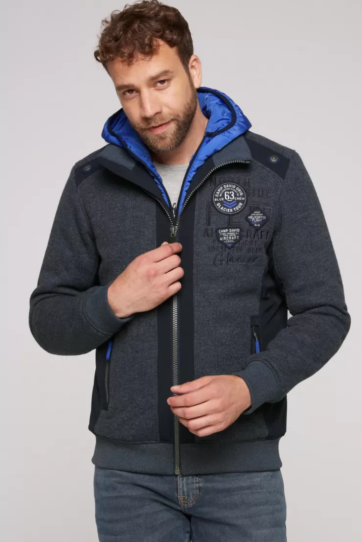 CAMP DAVID & SOCCX Strickfleecejacke mit abtrennbaren Kapuzen-Einsatz blue navy melange bluenavymelange Cheap