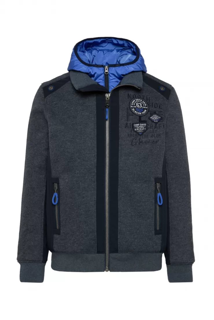 CAMP DAVID & SOCCX Strickfleecejacke mit abtrennbaren Kapuzen-Einsatz blue navy melange bluenavymelange Cheap