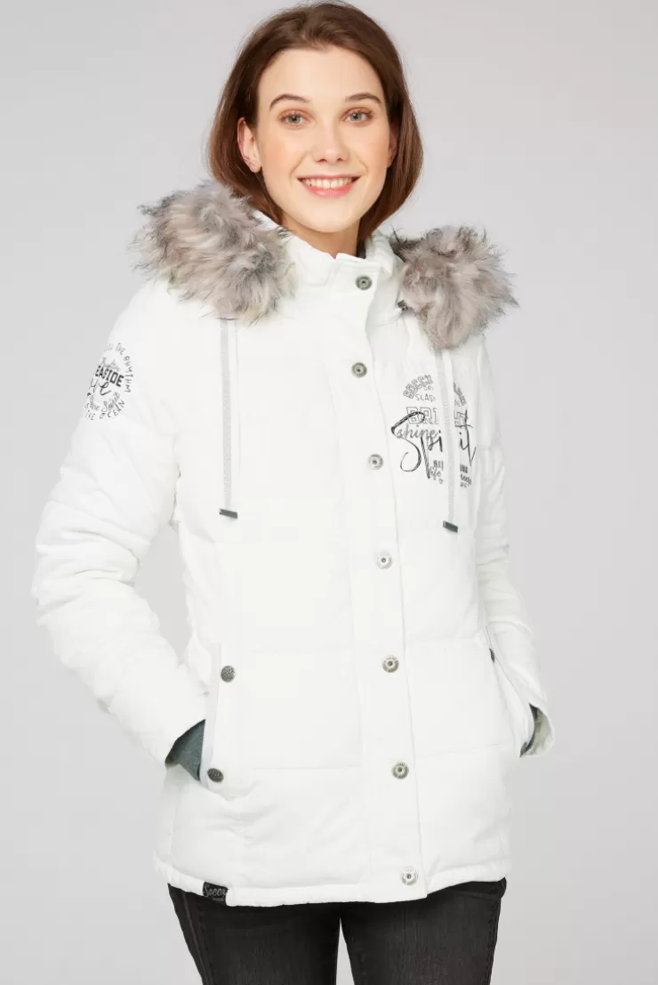 CAMP DAVID & SOCCX Strukturierte Jacke mit Artwork und Fake Fur ivory Discount