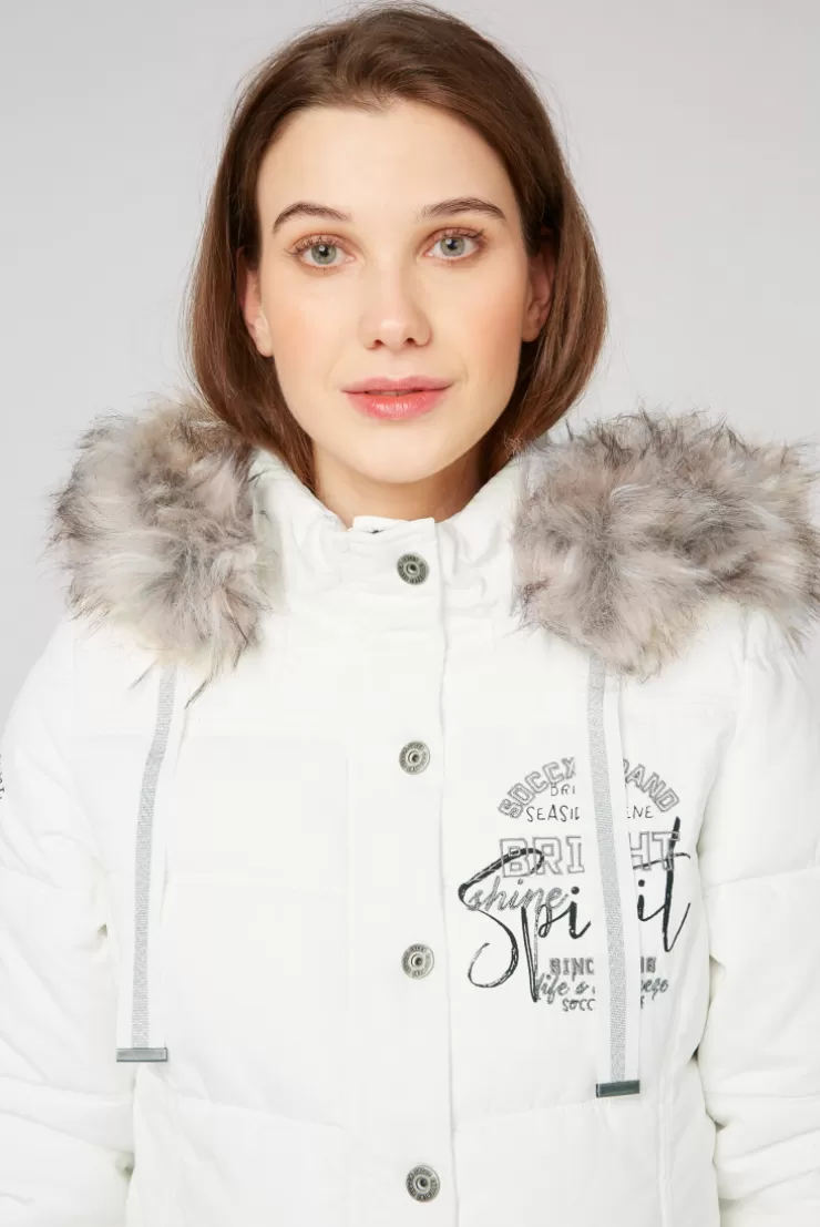 CAMP DAVID & SOCCX Strukturierte Jacke mit Artwork und Fake Fur ivory Discount
