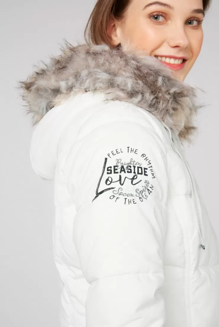 CAMP DAVID & SOCCX Strukturierte Jacke mit Artwork und Fake Fur ivory Discount