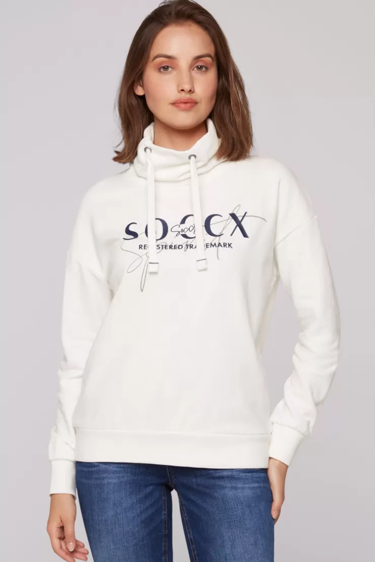 CAMP DAVID & SOCCX Sweatshirt mit hohem Kragen und Logo Print ivory Flash Sale