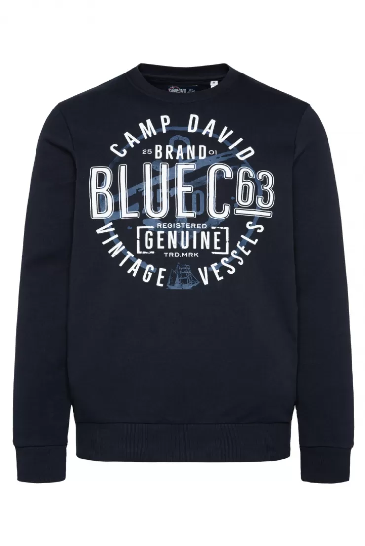 CAMP DAVID & SOCCX Sweatshirt mit rundem Label Print blue navy bluenavy Discount