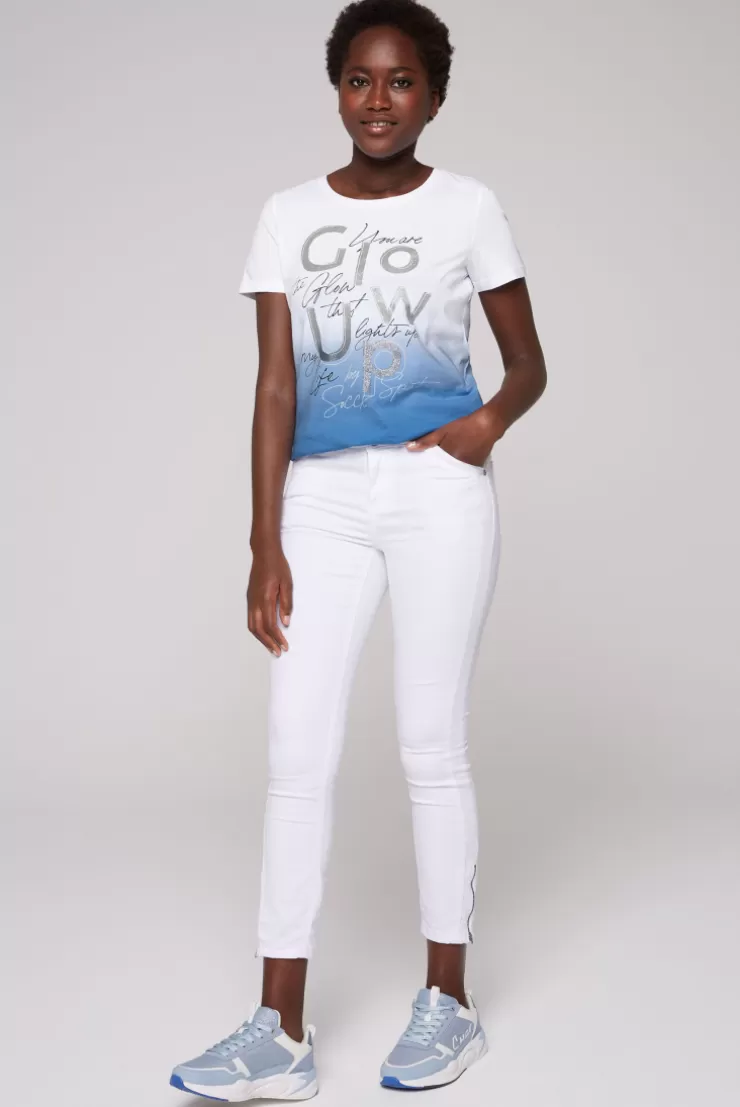 CAMP DAVID & SOCCX T-Shirt Dip Dye mit Glitter Wording airy blue | S airyblue Cheap