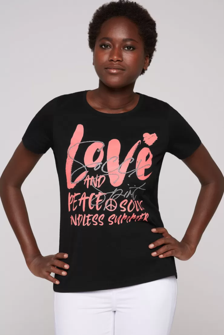 CAMP DAVID & SOCCX T-Shirt mit Glitter-Puff-Print | S black Outlet