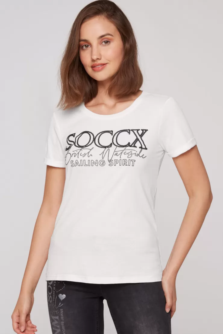 CAMP DAVID & SOCCX T-Shirt mit Rundhalsausschnitt und Glitter Print ivory Clearance