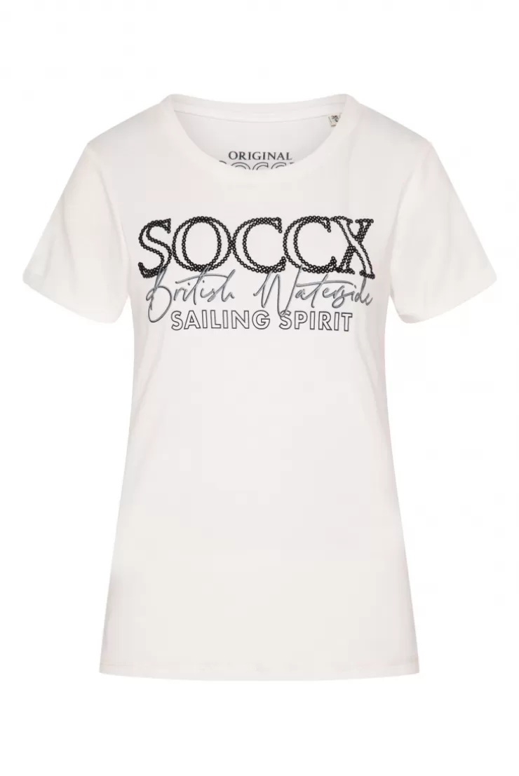 CAMP DAVID & SOCCX T-Shirt mit Rundhalsausschnitt und Glitter Print ivory Clearance