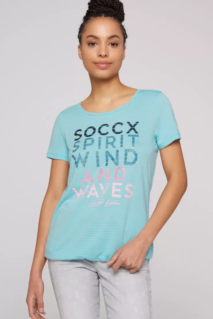 CAMP DAVID & SOCCX T-Shirt mit tonigen Streifen und Glitter Print coast blue coastblue Discount