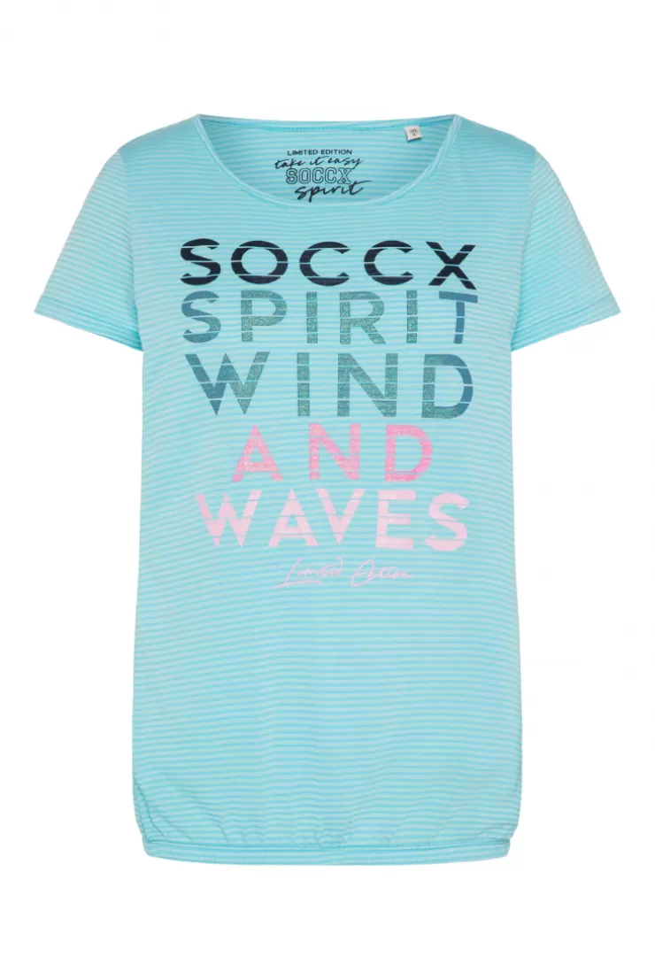 CAMP DAVID & SOCCX T-Shirt mit tonigen Streifen und Glitter Print coast blue coastblue Discount