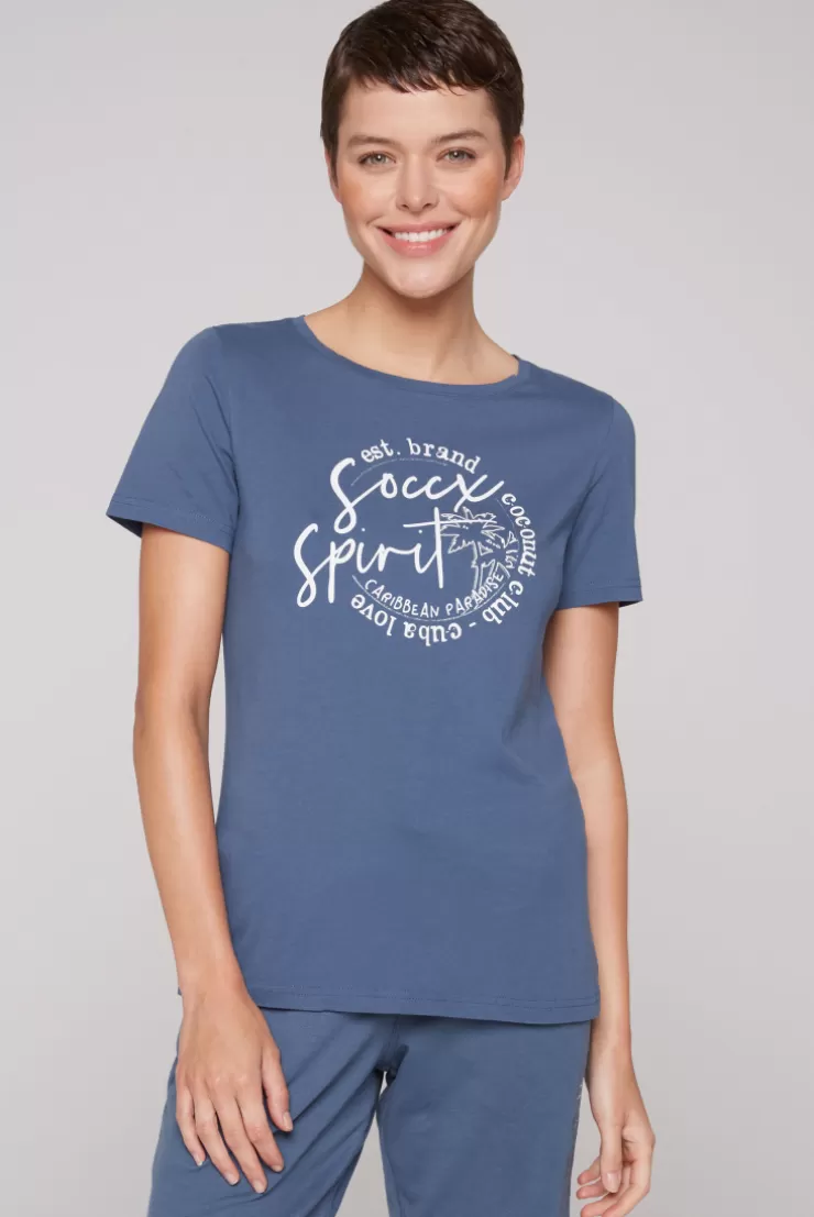 CAMP DAVID & SOCCX T-Shirt mit U-Boot-Ausschnitt und Label Print blue haze bluehaze New