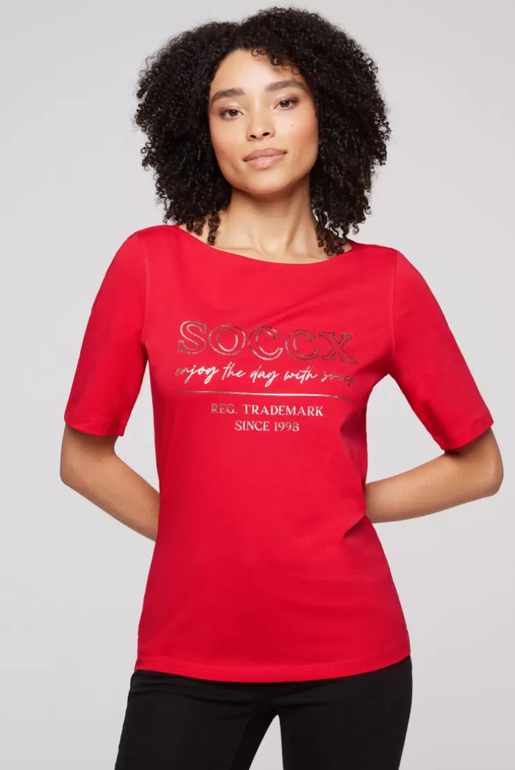 CAMP DAVID & SOCCX T-Shirt mit U-Bootausschnitt und Print clear red clearred Online