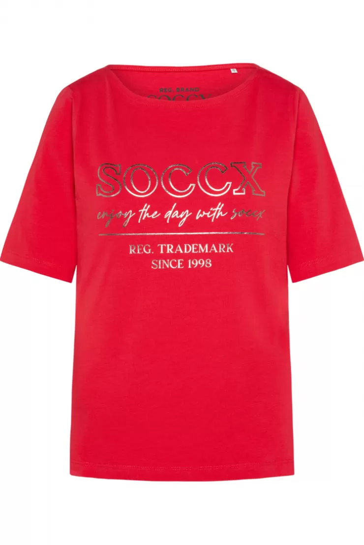 CAMP DAVID & SOCCX T-Shirt mit U-Bootausschnitt und Print clear red clearred Online