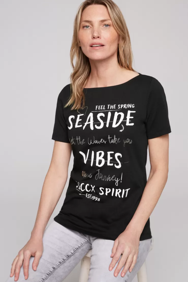 CAMP DAVID & SOCCX T-Shirt mit U-Boot-Ausschnitt und Wording Print black Sale