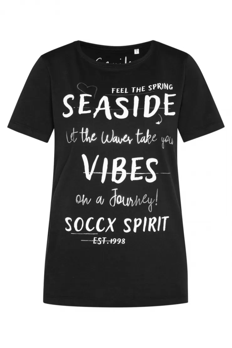 CAMP DAVID & SOCCX T-Shirt mit U-Boot-Ausschnitt und Wording Print black Sale