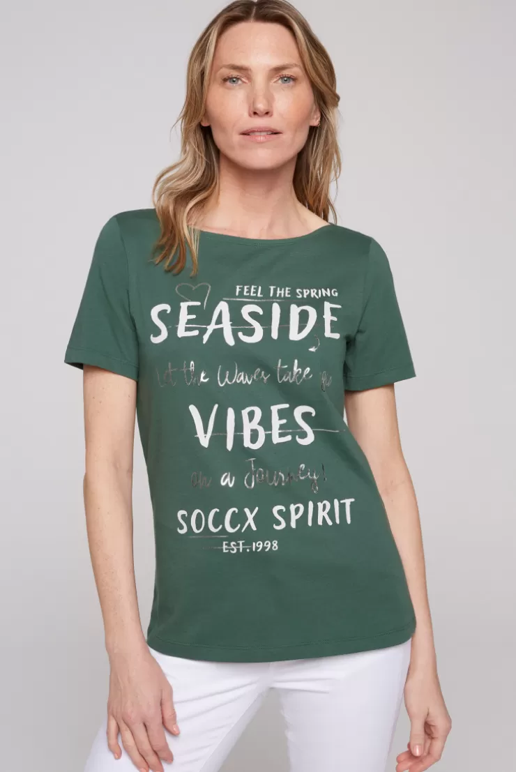 CAMP DAVID & SOCCX T-Shirt mit U-Boot-Ausschnitt und Wording Print dark green darkgreen Hot