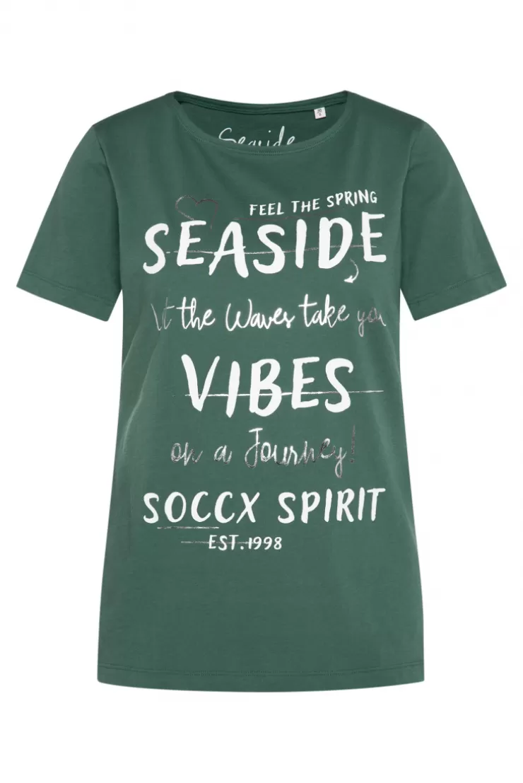 CAMP DAVID & SOCCX T-Shirt mit U-Boot-Ausschnitt und Wording Print dark green darkgreen Hot