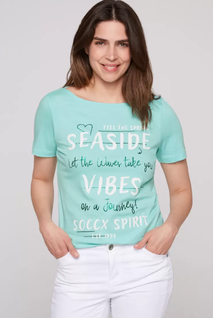 CAMP DAVID & SOCCX T-Shirt mit U-Boot-Ausschnitt und Wording Print flash aqua | S flashaqua Outlet
