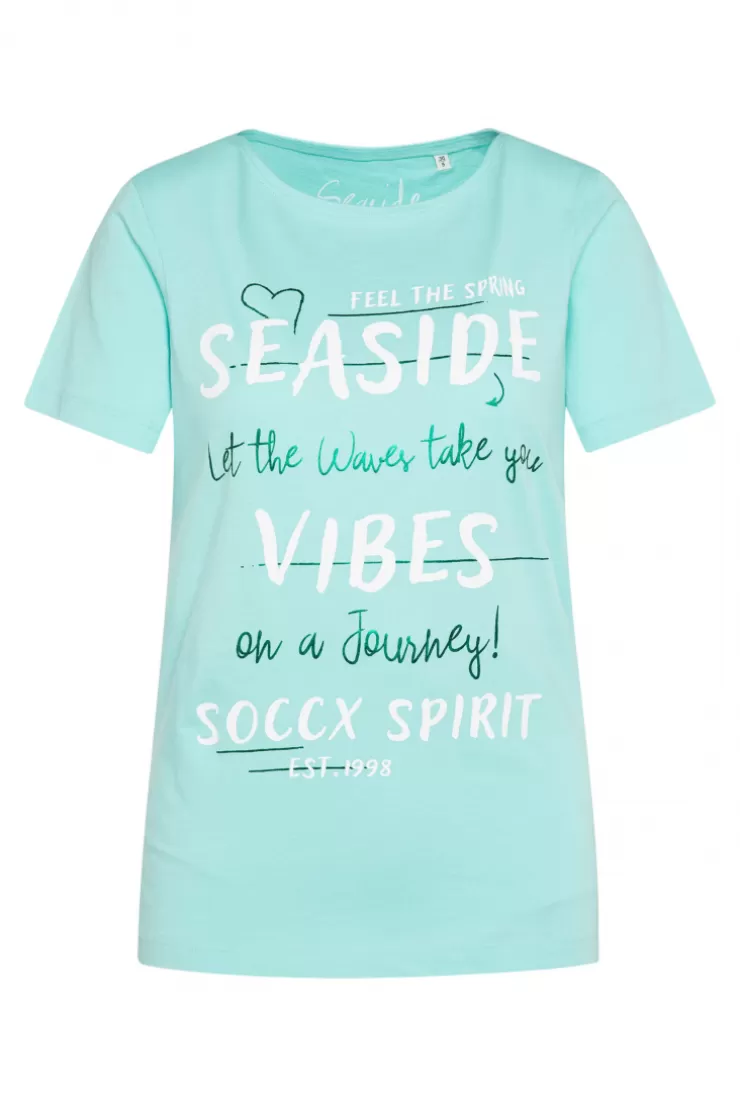 CAMP DAVID & SOCCX T-Shirt mit U-Boot-Ausschnitt und Wording Print flash aqua | S flashaqua Outlet