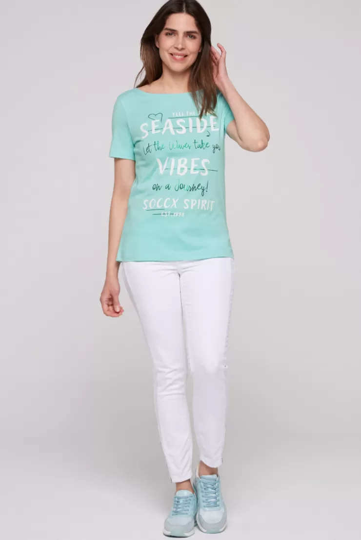 CAMP DAVID & SOCCX T-Shirt mit U-Boot-Ausschnitt und Wording Print flash aqua | S flashaqua Outlet
