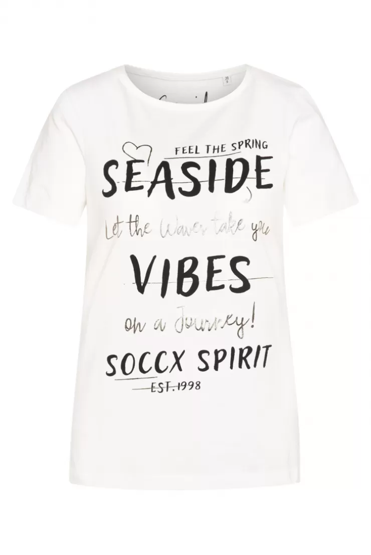 CAMP DAVID & SOCCX T-Shirt mit U-Boot-Ausschnitt und Wording Print ivory Outlet