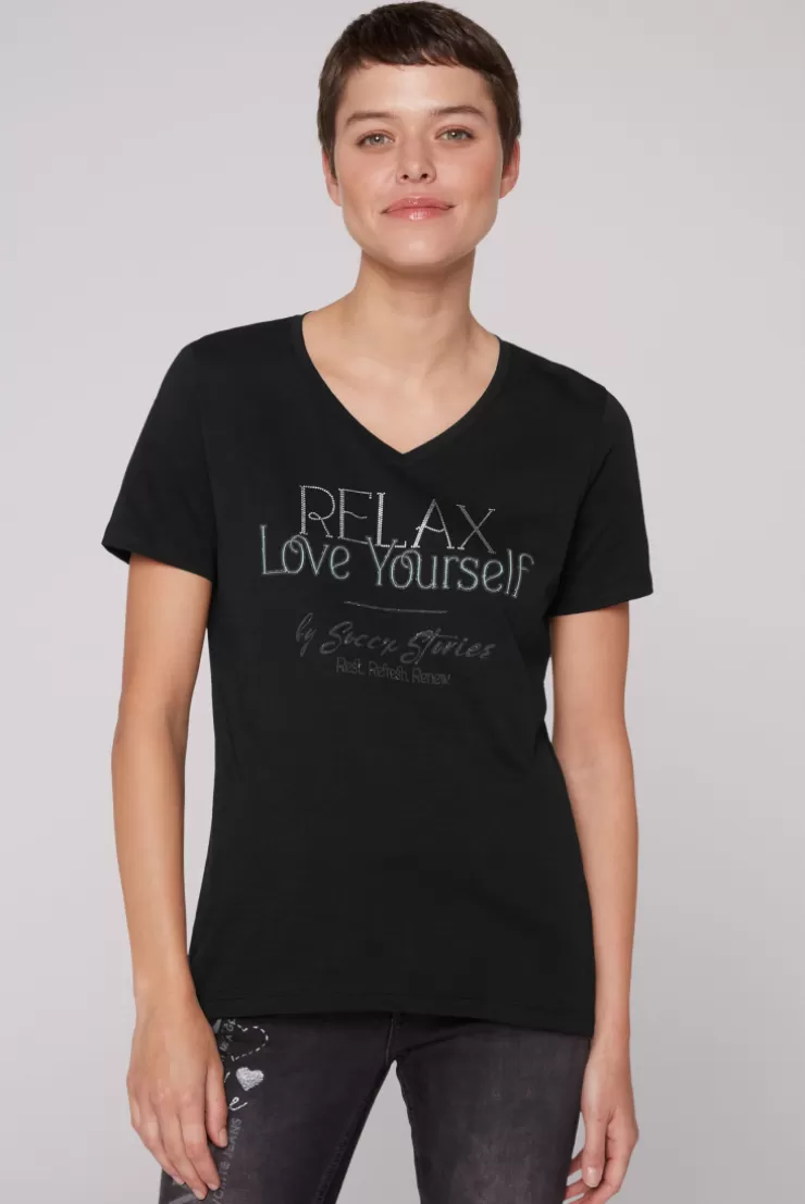 CAMP DAVID & SOCCX T-Shirt mit V-Ausschnitt und Glitter Wording black New