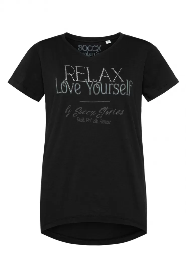 CAMP DAVID & SOCCX T-Shirt mit V-Ausschnitt und Glitter Wording black New