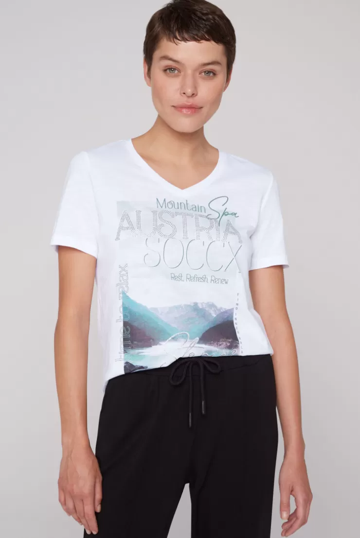 CAMP DAVID & SOCCX T-Shirt mit V-Ausschnitt und Photoprint opticwhite Cheap