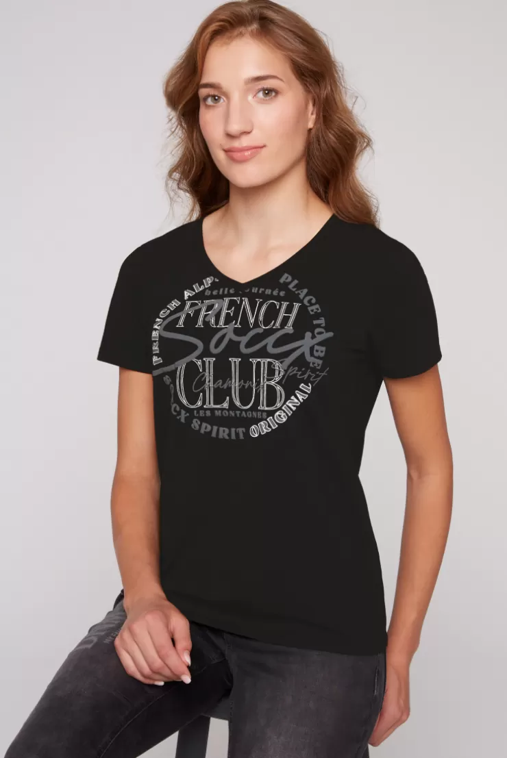 CAMP DAVID & SOCCX T-Shirt mit V-Ausschnitt und Print black Cheap