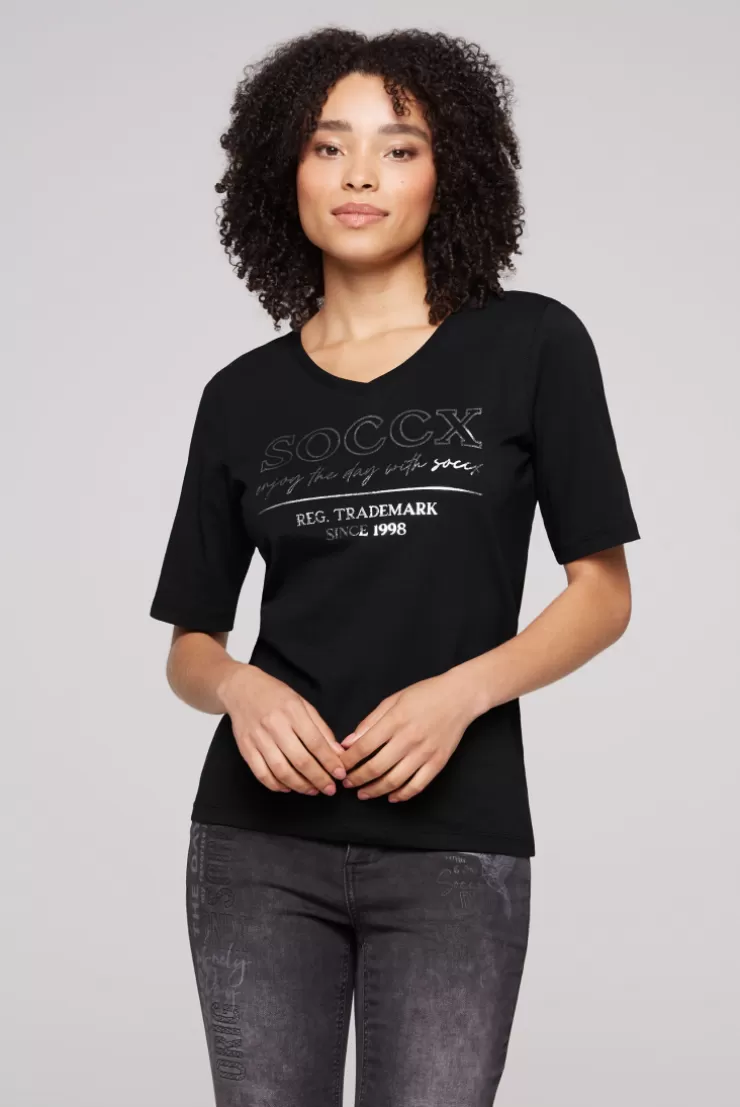 CAMP DAVID & SOCCX T-Shirt mit V-Ausschnitt und Print black Cheap