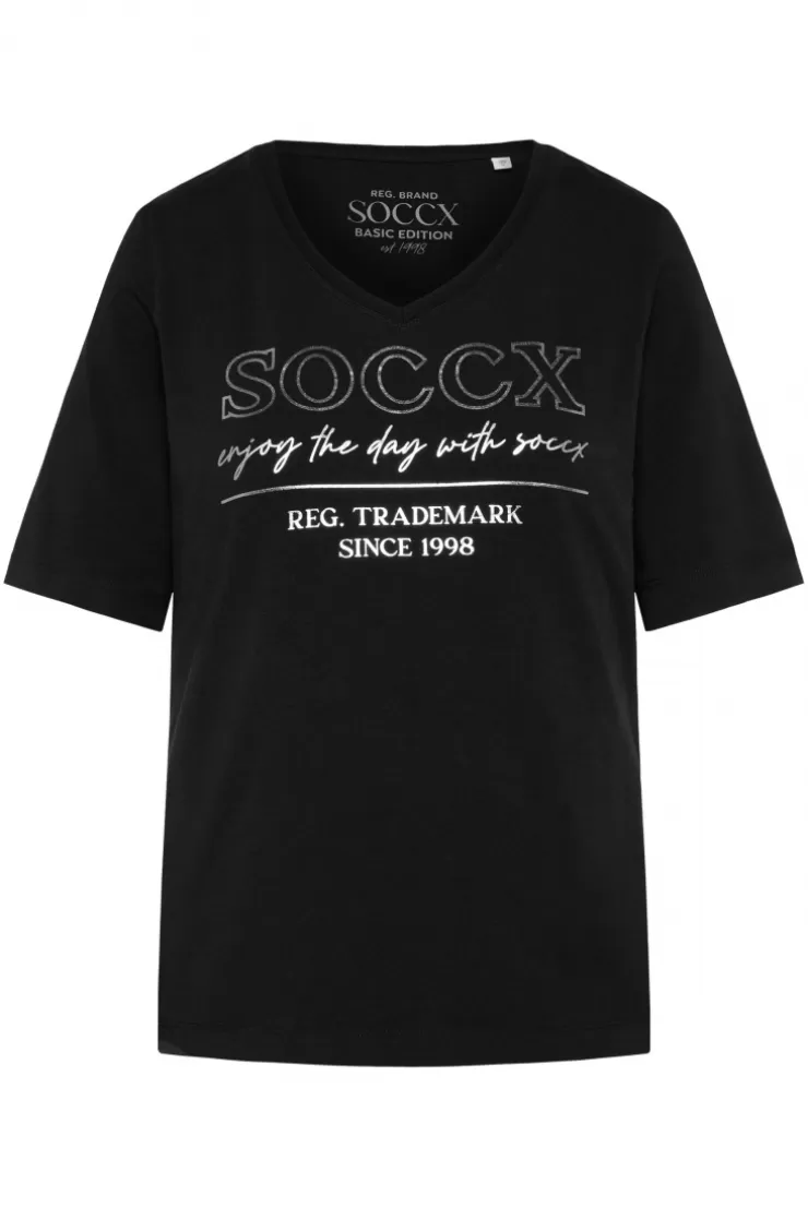 CAMP DAVID & SOCCX T-Shirt mit V-Ausschnitt und Print black Cheap