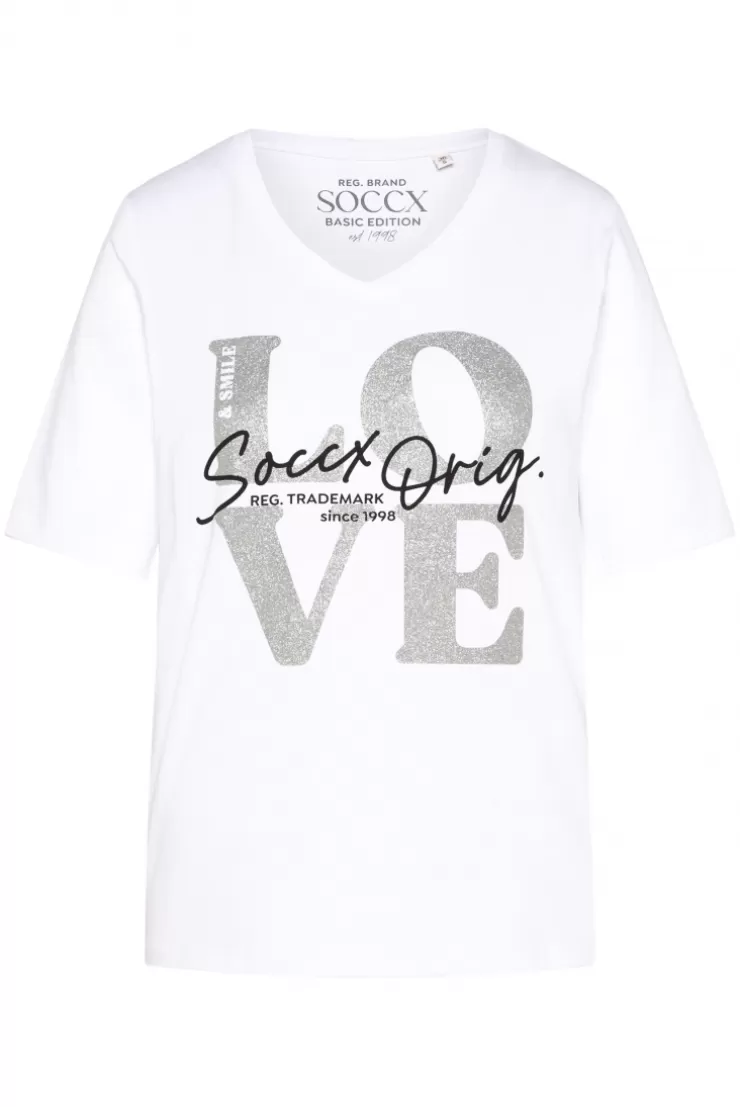 CAMP DAVID & SOCCX T-Shirt mit V-Ausschnitt und Print opticwhite Discount