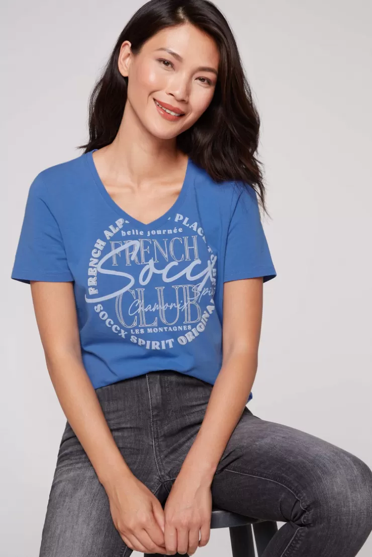 CAMP DAVID & SOCCX T-Shirt mit V-Ausschnitt und Print vividblue Fashion