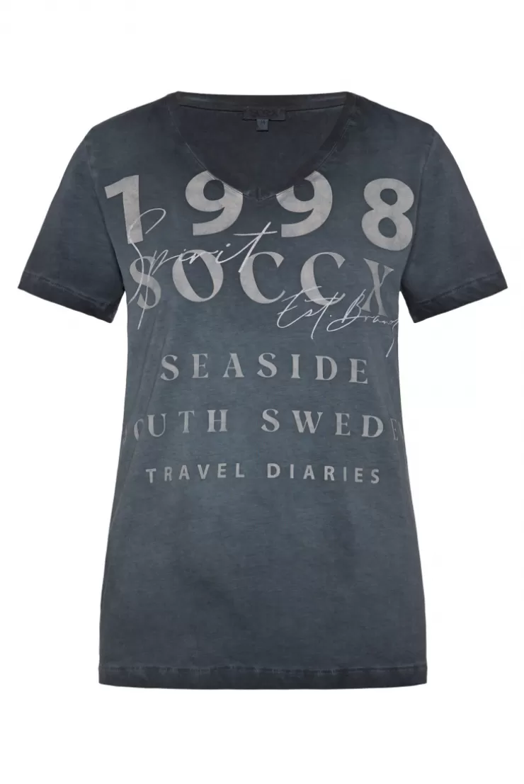 CAMP DAVID & SOCCX T-Shirt mit V-Ausschnitt und Wording Print blue navy bluenavy Sale