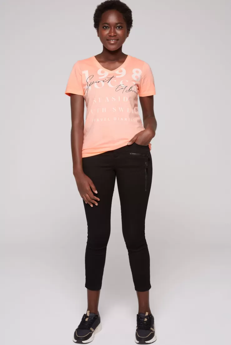 CAMP DAVID & SOCCX T-Shirt mit V-Ausschnitt und Wording Print neon orange neonorange Online