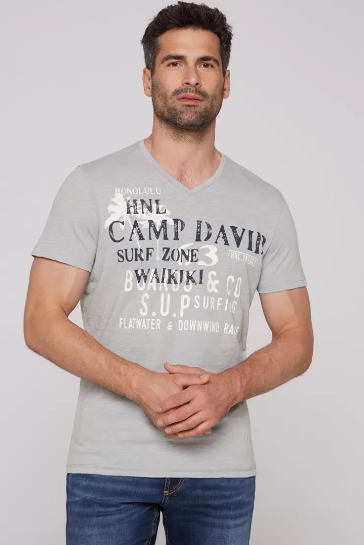 CAMP DAVID & SOCCX T-Shirt mit V-Neck und Print Artwork cozy blue | S cozyblue Fashion