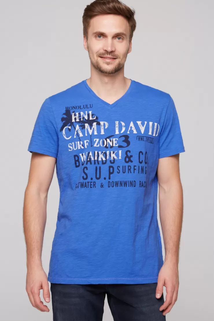 CAMP DAVID & SOCCX T-Shirt mit V-Neck und Print Artwork deep sky | S deepsky Cheap