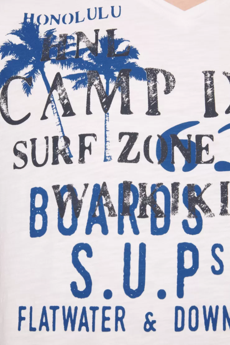 CAMP DAVID & SOCCX T-Shirt mit V-Neck und Print Artwork | XXL ivory Clearance